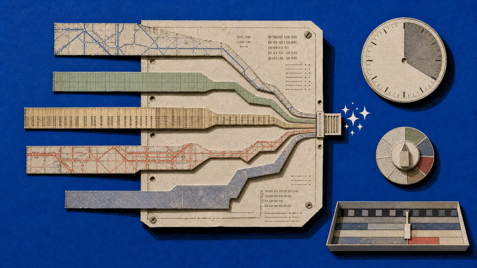 A five-way access switch compared by a usage clock, a model selector, and a video workflow tray